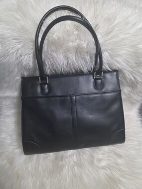 Classic Black Leather Tote Bag - Elegant Work & Everyday Carry